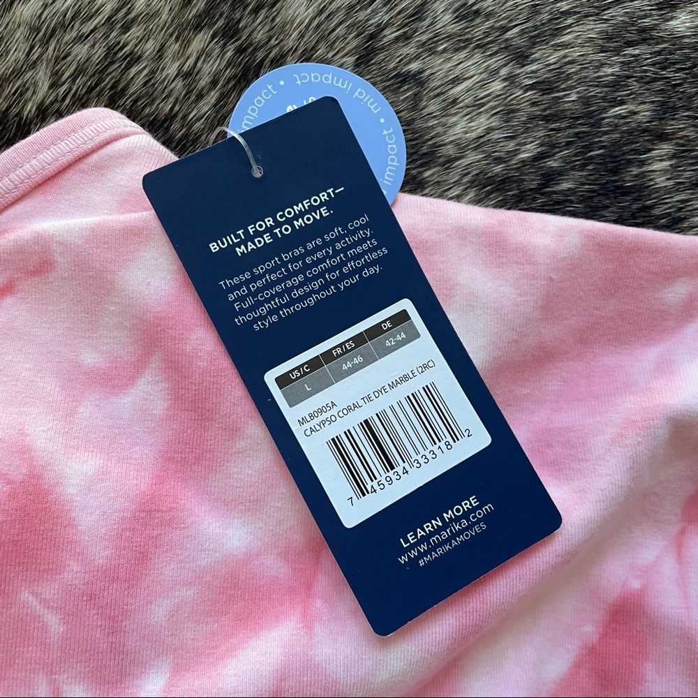 SOLD-NWT Marika Sports bra, pink tie die, Large - Picture 3 of 3